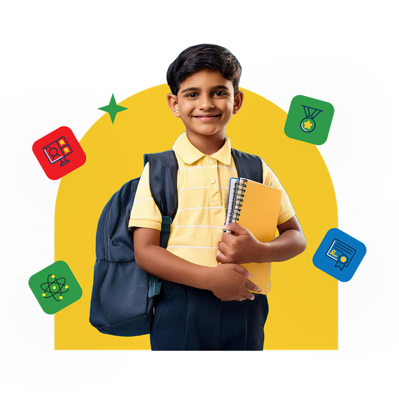 Student with notebook and educational icons